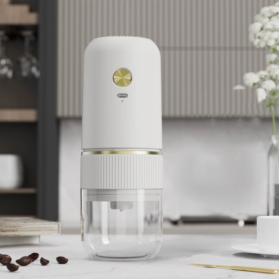 Coffee Grinder – Wireless Portable Coffee Grinding Machine | Rechargeable, Compact, Adjustable Ceramic Core, Home Kitchen Use | White | 7.01 in