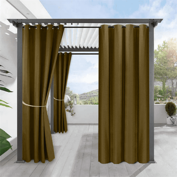 Coffee Grommet Top Waterproof Outdoor Curtain for Front Porch, Pergola, Home Dcor, 1 Panel, 52" W x 95" L