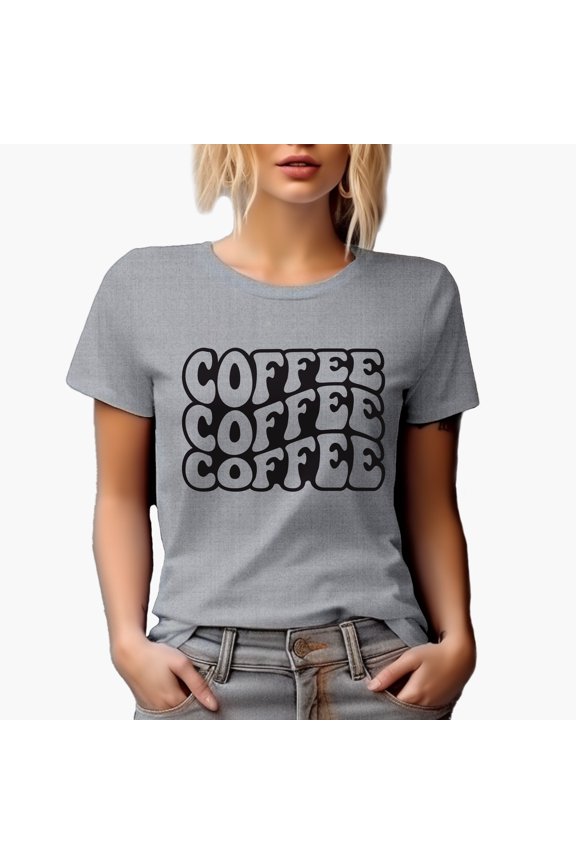 Coffee, Groovy Retro Wavy Text Merch Gift, Heather Grey T-Shirt, Medium
