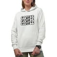 thumbnail image 1 of Coffee, Groovy Retro Wavy Text Merch Gift, White Hooded Sweatshirt or Hoodie, Small, 1 of 5