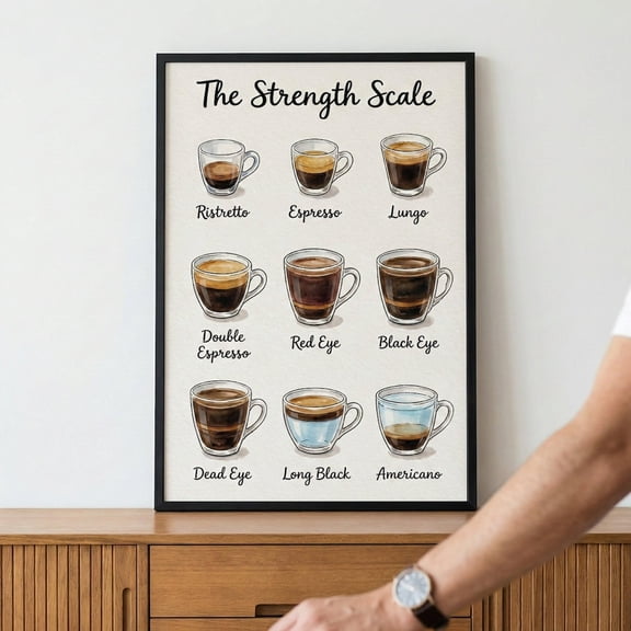 Coffee Guide Wall Art, Espresso Strength Chart, Kitchen Decor Print, Unframed Canvas 8x10in