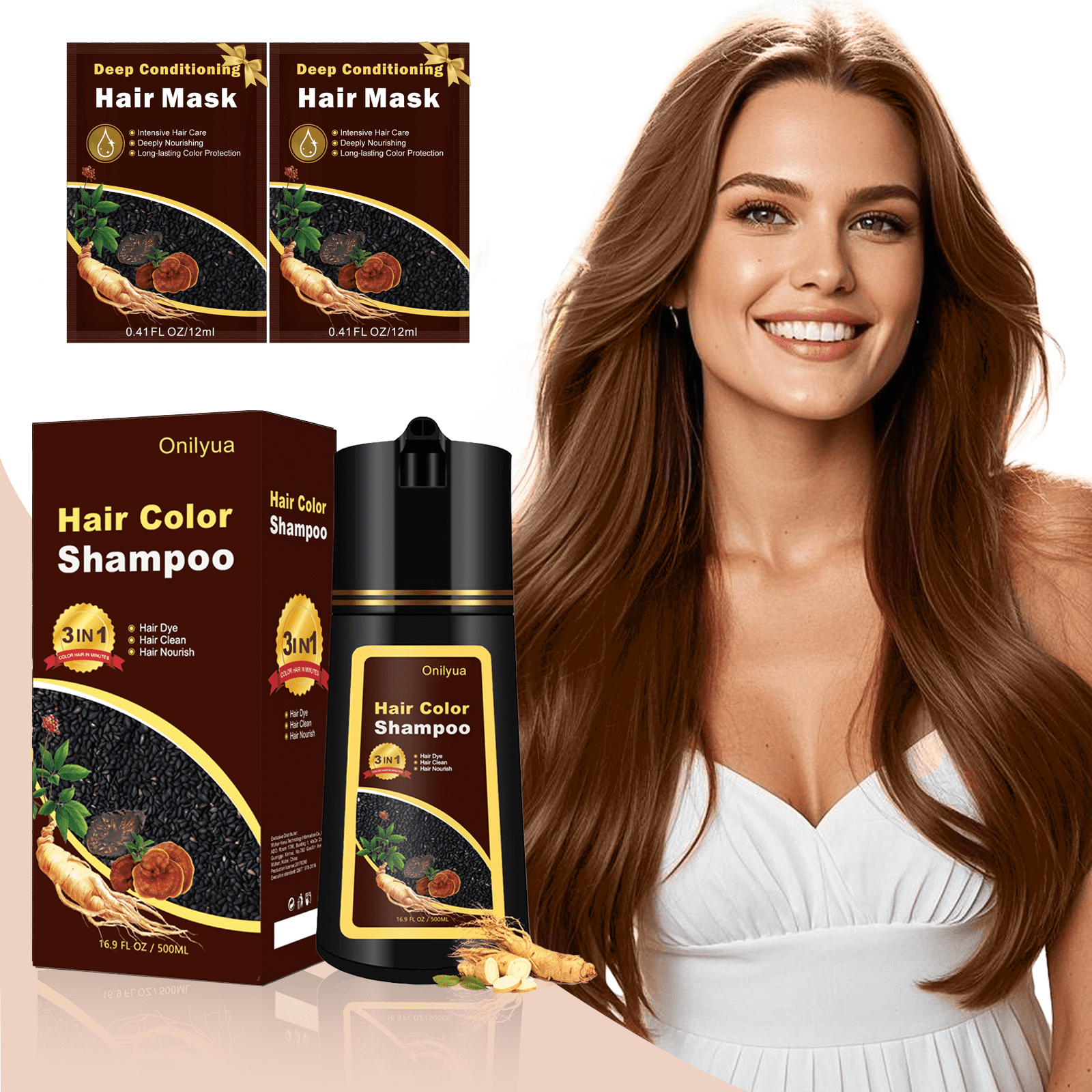 3in1コーヒーブラウンカラーシャンプーセット Coffee Hair Dye Shampoo 3 in 1,Instant Hair Color Shampoo for