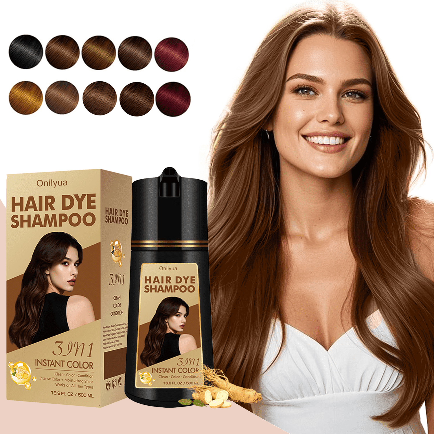 3in1コーヒーブラウンカラーシャンプーセット Coffee Hair Dye Shampoo 3-in-1, Magic Hair Color Shampoo - Gray