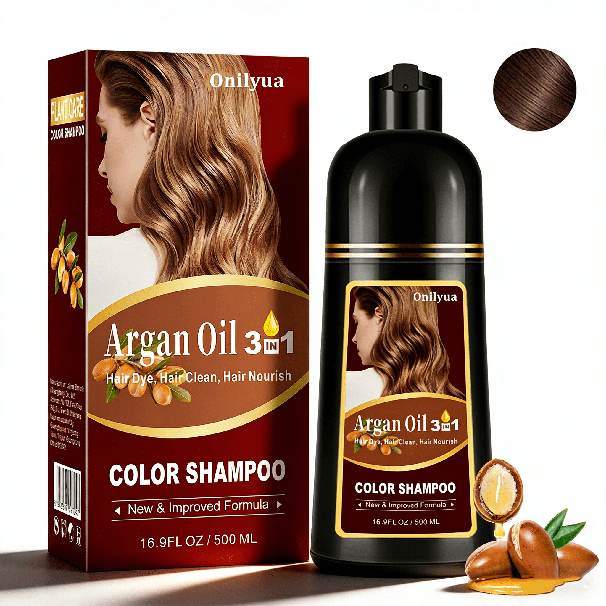 Onilyua Coffee Hair Dye Shampoo with Argan Oil, 16.9 Fl oz, 3 in 1