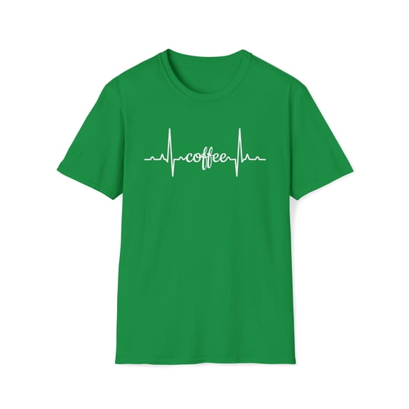 Coffee Heartbeat, Gildan Unisex Softstyle T-Shirt, Graphic Tee, S-3XL
