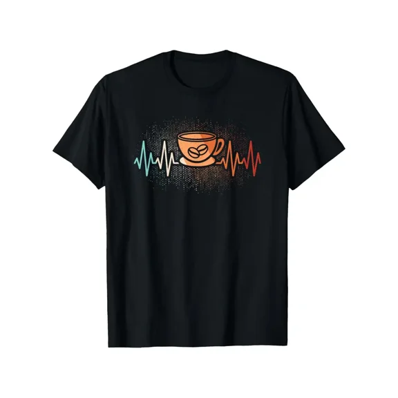 Coffee Heartbeat Retro Cup Of Coffee Men Women T-Shirt, Everyday Outfit, Coffee Theme, Graphic Tee, Lightweight Fabric, Breathable Material, Unisex Tshirt, Short Sleeve Shirt