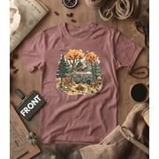 Coffee Hike T-Shirt, Vintage Coffee Camper Van Forest Graphic Tee, Retro Camping Coffee Lover Shirt, Outdoor Hiking Adventure Unisex T-Shirt