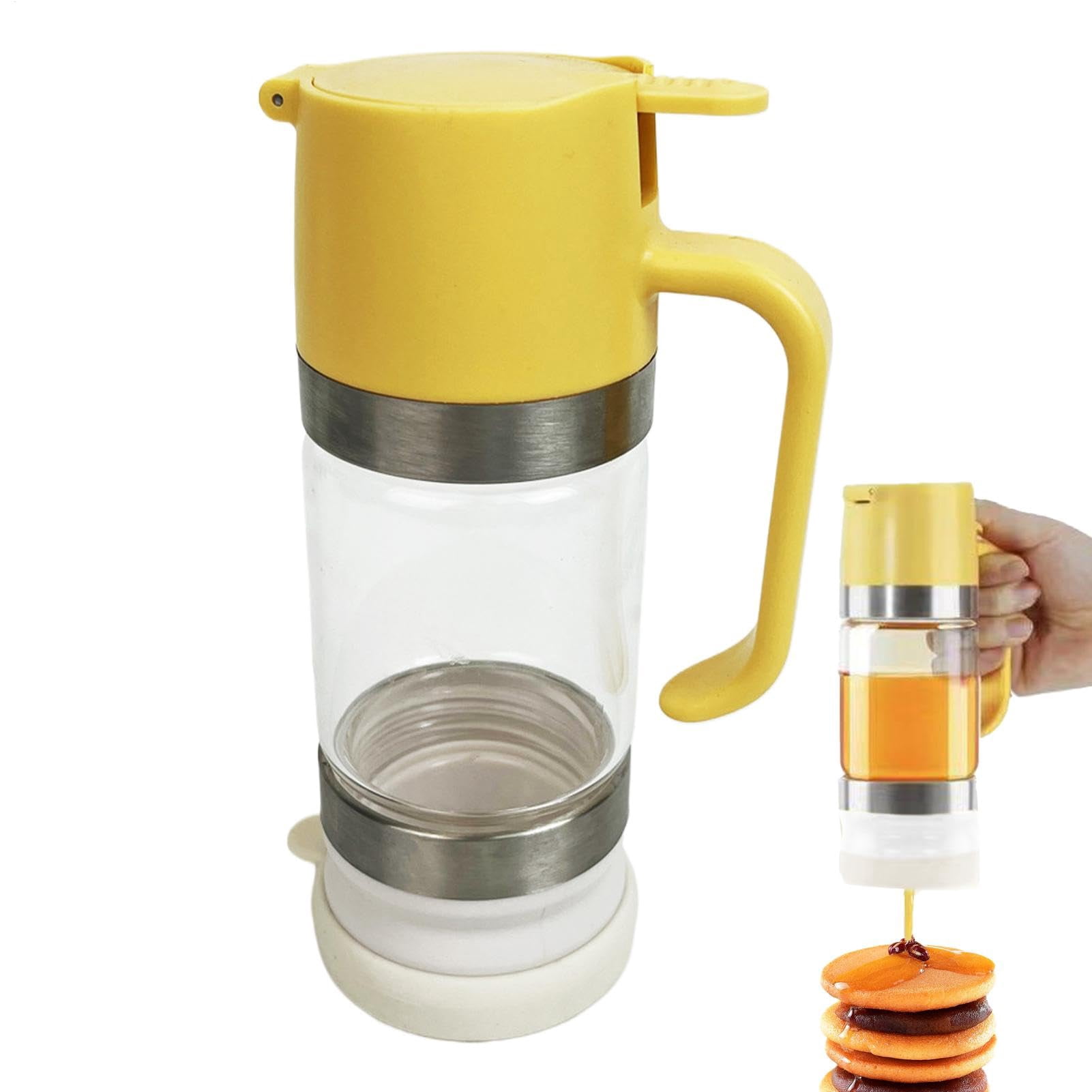 Coffee Honey Dispenser - Glass Syrup Dispenser Jar, Tea Push Honey Container | Convenient Coffee Syrup Dispenser with Handle, Honey Glass Container Maple Syrup Jar Dispenser for Coffee or Tea