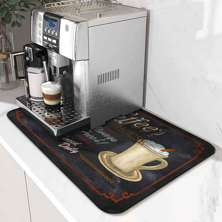 Coffee House Chalkboard Coffee Mat 24x18 Inch for Kitchen Counter, Silicone  Dish Drying Mats for Coffee Bar Coffee Machine Coffee Maker or Countertop  Protector Mat 