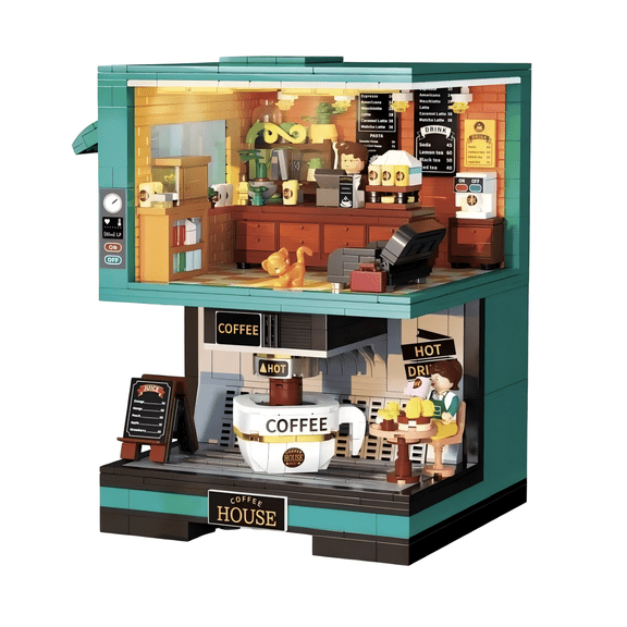 Coffee House Coffee Machine Shaped Building Blocks Set, Cafe Shop Display Model, Creative Birthday Gift, Home Office Table Centerpiece
