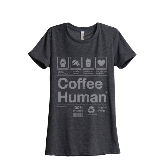 Coffee Human Women's Fashion Relaxed T-Shirt Tee Charcoal Grey Large