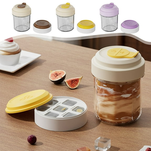 Coffee Ice Cup 400ml | Durable Plastic Travel Mug with Leak-Proof Lid | Built-In Ice Tray | Versatile Portable Beverage Tumbler | Coffee Yellow Purple | 12.7 x 9.2 cm | 1-Pack