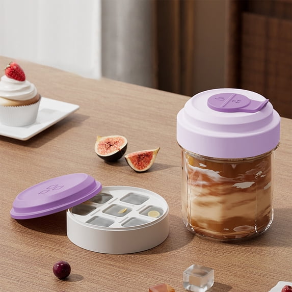 Coffee Ice Cup 400ml Plastic Tumbler with Leakproof Lid and Built In Freezer Ice Tray Squeeze Release Multi Use Iced Coffee Cup Storage Jar for Drinks Small Items Home Office