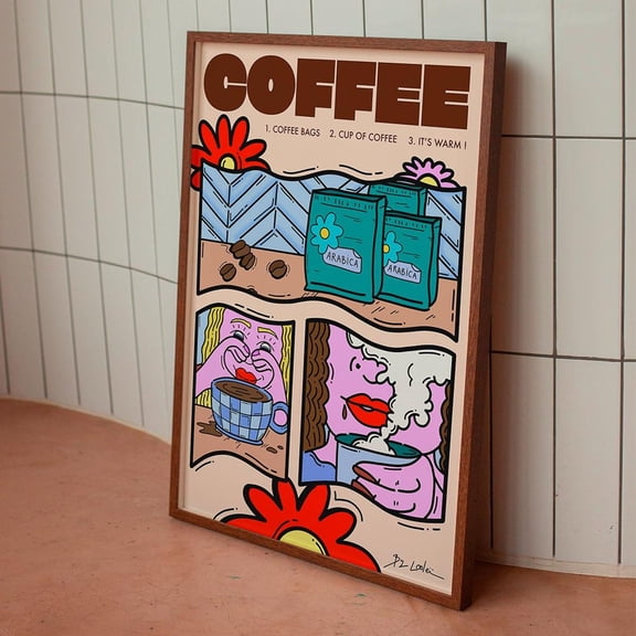 Coffee Illustration Poster, Unframed Paper Poster 8x10in