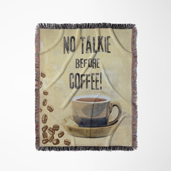 Coffee Illustration With Funny Quote No Coffee Before Talkie, Woven Blanket