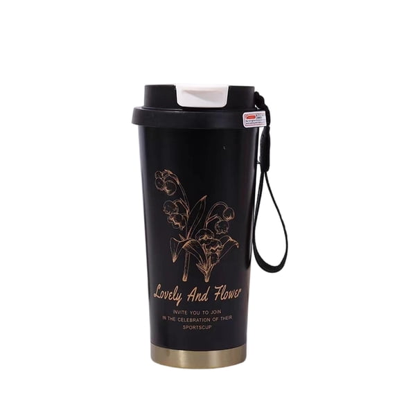 Coffee Insulated Tumbler with Floral Print & Carry Strap Leak-Proof for Office Daily Use