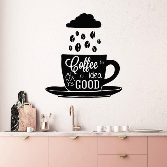 Coffee Is Always A Idea Good Quote Wall Stickers Vinyl Home Decor Kitchen Beans Cup Saying Decals Removable Mural Wallpaper 38x42cm