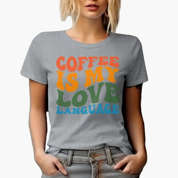 Coffee Is My Love Language Quote, Groovy Retro Wavy Text Merch Gift, Heather Grey T-Shirt, Large