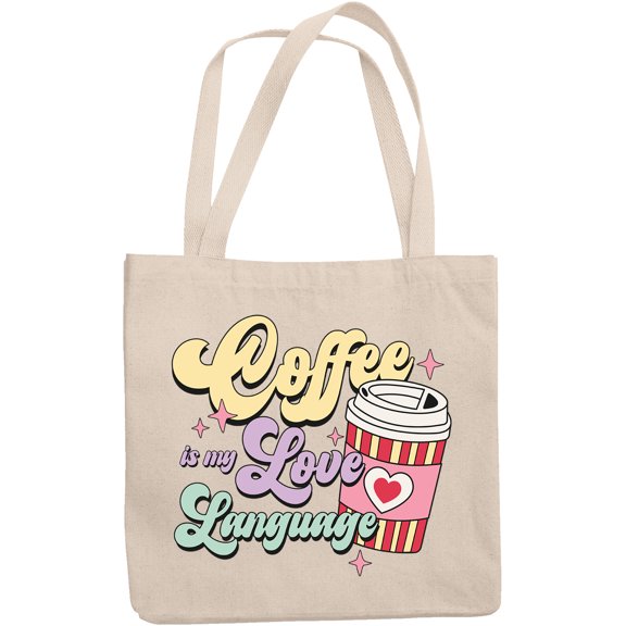 Coffee Is My Love Language, Retro Cup with Heart Art Merch Gift, 12oz Canvas Tote Bag
