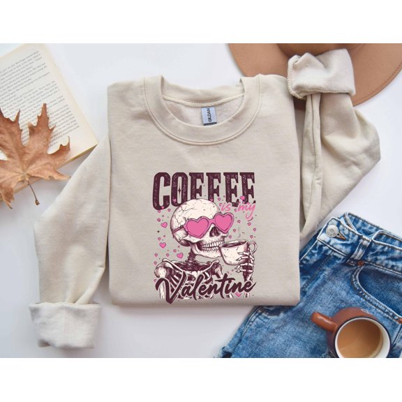 Coffee Is My Valentine T-Shirt, Skeleton Shirts, Valentines Day Gifts,Skeleton Drinks Coff