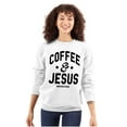 thumbnail image 1 of Coffee and Jesus Christ Strong Women Plus Size Crewneck Sweatshirt Brisco Brands 3X, 1 of 5
