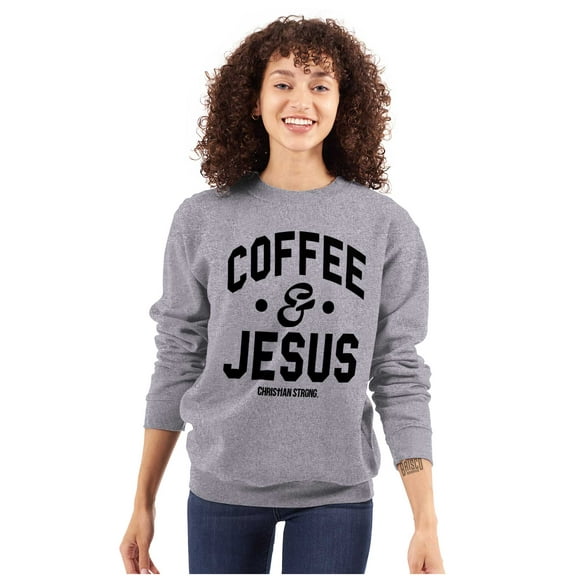 Coffee and Jesus Christ Strong Women Plus Size Crewneck Sweatshirt Brisco Brands 3X