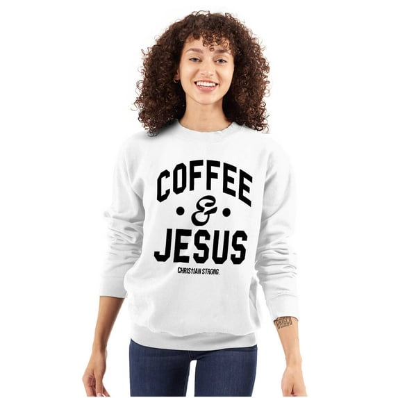 Coffee and Jesus Christ Strong Women Plus Size Crewneck Sweatshirt Brisco Brands 5X