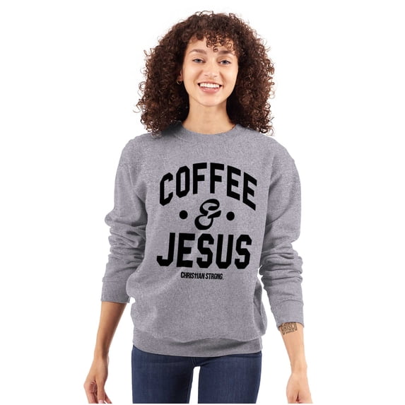 Coffee and Jesus Christ Strong Women Plus Size Crewneck Sweatshirt Brisco Brands 5X