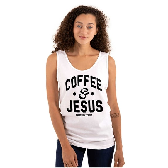 Coffee and Jesus Christ Strong Womens Plus Size Graphic Tank Top Brisco Brands 3X