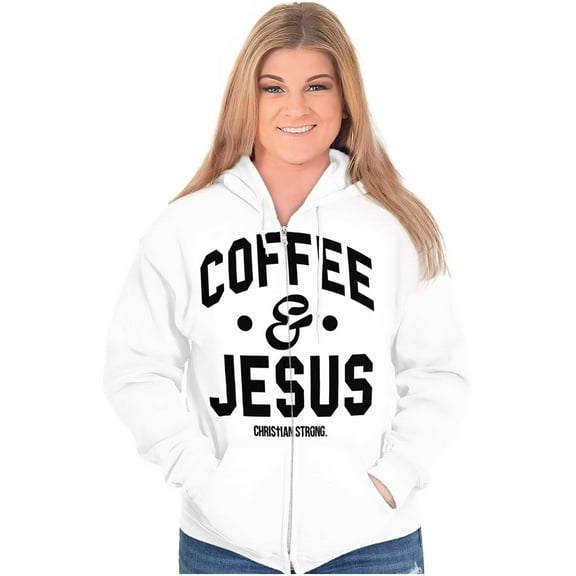 Coffee & Jesus Christ Religious Faith Zip Hoodie Sweatshirt Women Brisco Brands M