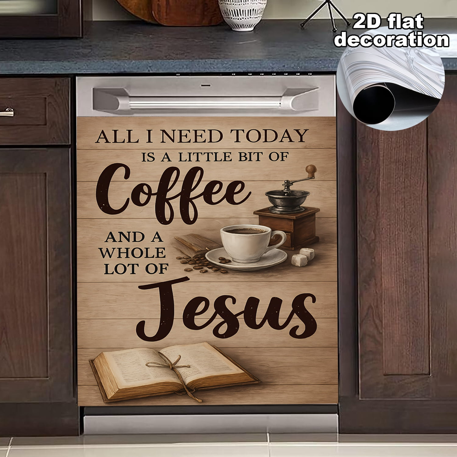 Coffee Jesus Dishwasher Magnet Cover, Dishwasher Front Door Decoration, Kitchen Decoration, Kitchen Dishwasher Decal, Refrigerator Panel, Magnetic Dishwasher Sticker 23 X 25.6 Inch