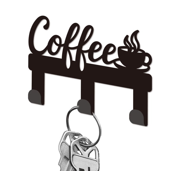 "Coffee Key Holder Wall Small Black Key Hooks Wall Mounted Iron Keys Rack with 3 Hooks Keys Hanger