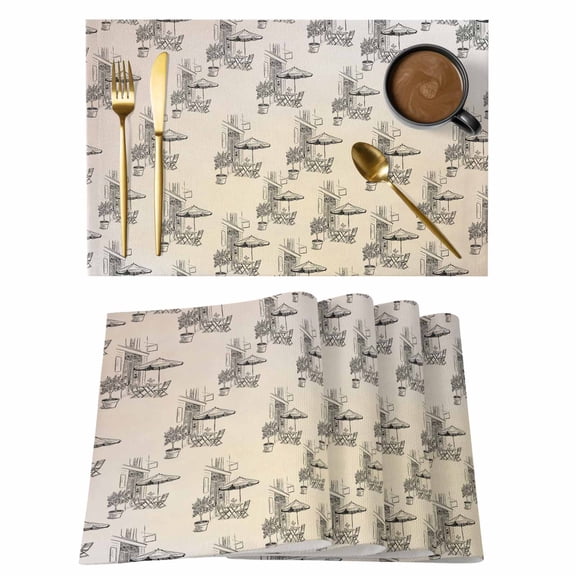 Coffee Kiosk Placemats Set of 8 Retro Leisure Coffee Time Farmhouse Beige Place Mats Indoor Wipeable Table Mats Washable Cloth Dining Table Placemats for Kitchen Holiday Party Home Decor 13x19 Inch