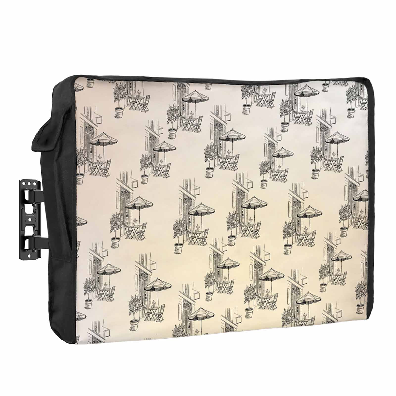 Coffee Kiosk Waterproof Outdoor TV Cover, Vintage Black White Lines ...