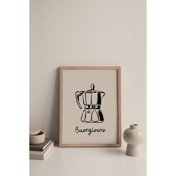 Coffee Kitchen , Buongiorno Quote, Line Drawing Quote Print, Home Office , Italian Print, Line Art, Poster Decor, Unframed Canvas Size 12x18 F03.1.14l1474