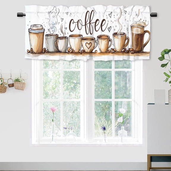 Coffee Kitchen Curtain Valances Coffee Theme Tea Cup Thermal Insulated Room Darkening Curtain for Dinning Room 54 by 18 in, 1 Panel