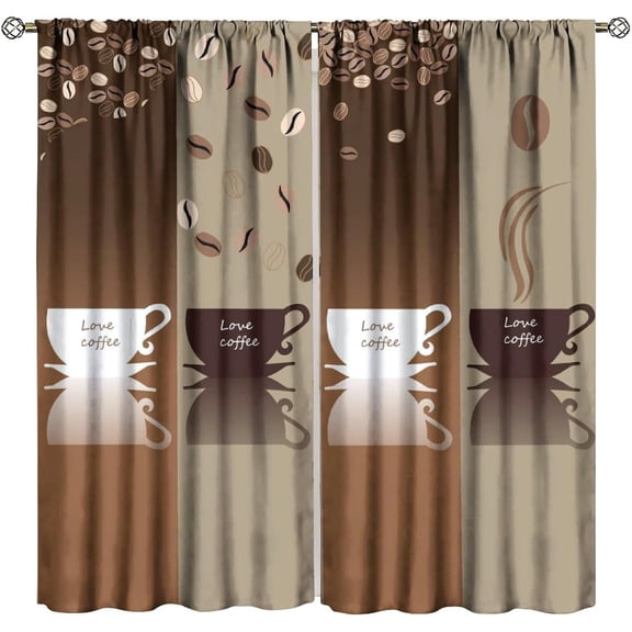 Coffee Kitchen Curtain,Vintage Coffee Themed Decorative Drapes Bedroom Living Room Cafe Window Treatment Set -52"W x 63"L (Pack of 2)