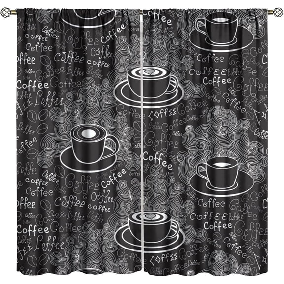 Coffee Kitchen Curtain,Vintage Graffiti Coffee Themed Print Drapes Bedroom Living Room Cafe Window Treatment Set -42"W x 45"L (Pack of 2)