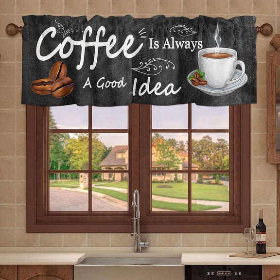 Coffee Kitchen Curtains Coffee Beans Valances for Windows, Coffee Curtains for Kitchen Windows, White Coffee Cup Kitchen Valances Rod Pocket Bathroom Curtains Window Cafe Curtains 54x18 Short Curtains