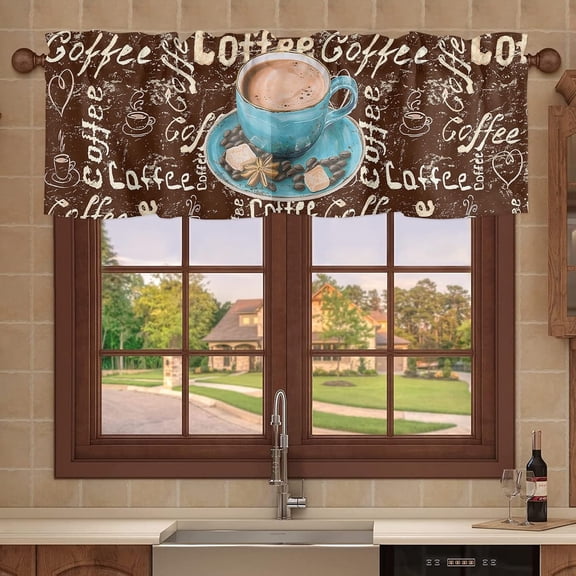 Coffee Kitchen Curtains, Coffee Cup Valances for Windows, A Cup of Coffee Kitchen Valances, Coffee Curtains for Kitchen Windows, Rod Pocket Bathroom Curtains Window, Brown Kitchen Decor Short Curtains