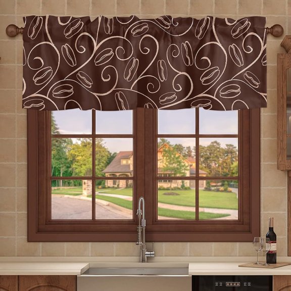 Coffee Kitchen Curtains, Kitchen Valances for Windows, Coffee Curtains for Kitchen Windows, Brown Kitchen Decor Short Curtains 54x18 Cafe Curtains Window Treatments Rod Pocket Bathroom Curtains Window