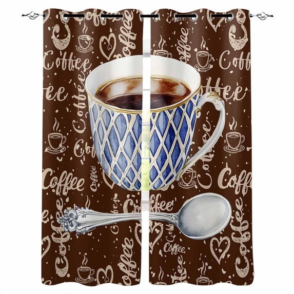 Coffee Kitchen Curtains Pastoral Vintage Art Cafe Short Curtains for Bathroom Blackout Window Curtain Grommet Small Window Treatment Tier Drapes for Bedroom Living Room 42"x45"x2
