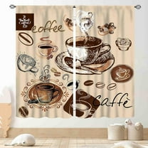Coffee Kitchen Curtains, Rusitc Farmhouse Retro Vintage Latte Cafe Tea Cup Coffee Time Cottage Beige Window Drapery Treatments for Dining Room Bedroom Living Room 2 Panels, 42"x54" Inch