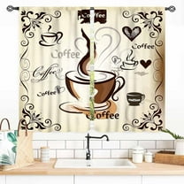 Coffee Kitchen Curtains, Rustic Vintage Coffee Theme Latte Cappuccino Cafe Beans Brown Blackout Farmhouse Country Small Window Treatments Drapery for Living Room Bedroom Dining Room, 55x39 Inch