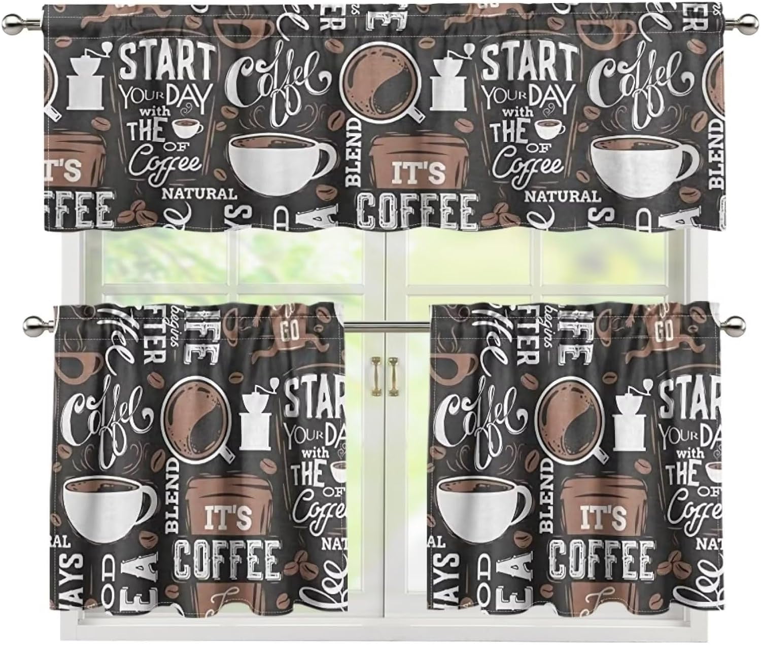 Coffee Kitchen Curtains Window Curtains and Valances Set Farmhouse ...