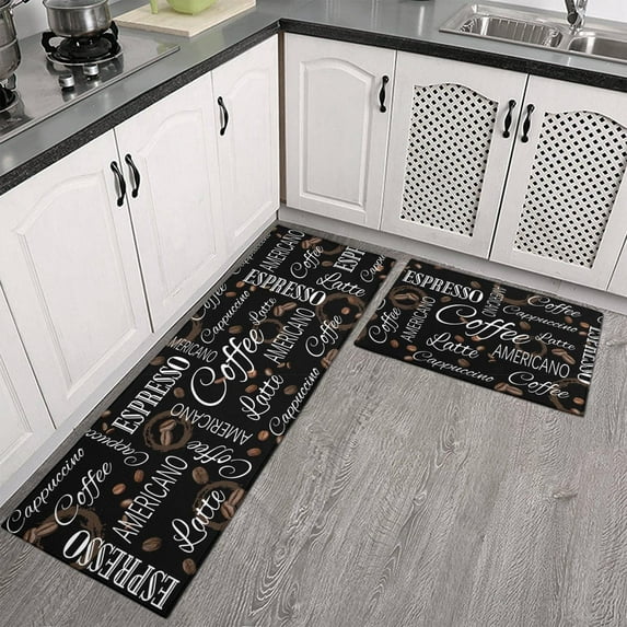 Coffee Kitchen Mat Set of 2 Non Slip Kitchen Runner Rug Throw Rugs Indoor/Outdoor Floor Mat for Home Kitchen-17*24 + 17*47 inches