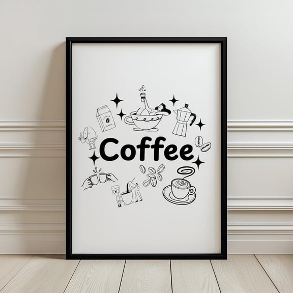 Coffee Kitchen Poster-Coffee Bar Poster, Coffee Drawing Poster, Barista Cafe Poster, Coffee Lover Retro Style Decor Coffee Apartment Decor, Unframed Poster Size 8x12