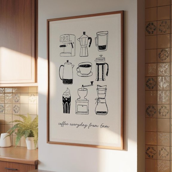 Coffee Kitchen Poster - Coffee Drawings - Prints for Kitchen - Wall Art Prints Unframe Size 24''x36'' GooGate