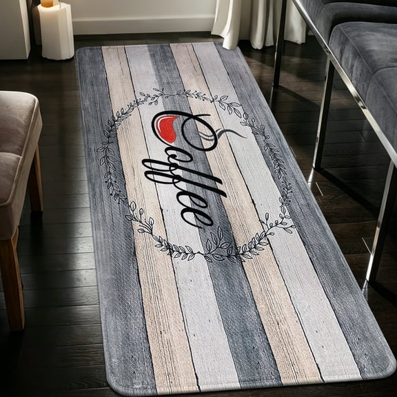 Coffee Kitchen Rug, 20"x48" Coffee Bar Rug Kitchen Runner with Non-Slip TPR Backing Washable Floor Mat Home Decor