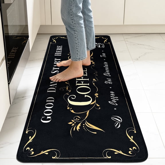Coffee Kitchen Rug, 20"x48" Coffee Bar Rug Kitchen Runner with Non-Slip TPR Backing Washable Floor Mat Home Decor